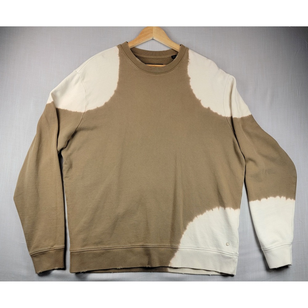 AllSaints Mens Brown Cream Bleach Dye Crew Neck Sweatshirt Small Distressed Stud